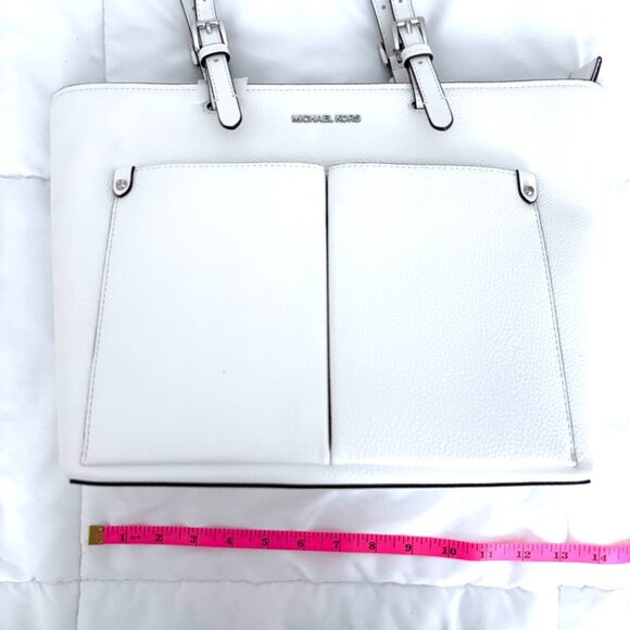 Michael Kors Jet Set Travel Medium Double Pocket Tote Optic White MSRP $498 NWT - Picture 5 of 9
